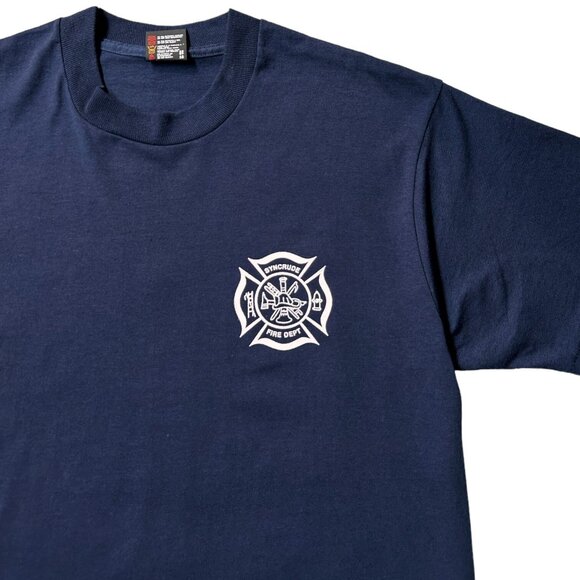 90s Vintage Fire Fighter T-shirt Single Stitch Syncrude Department Logo Crest. - Picture 4 of 6